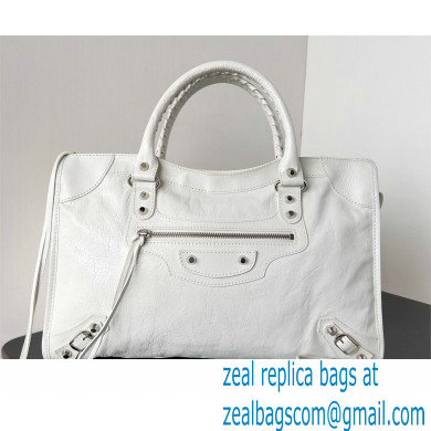 Balenciaga Le City medium leather shoulder bag white 2024