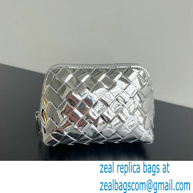 Bottega Veneta Intrecciato metallic leather pouch silver 2024