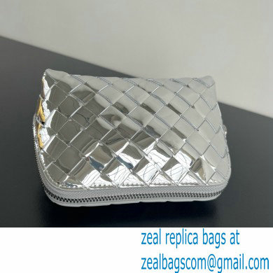 Bottega Veneta Intrecciato metallic leather pouch silver 2024