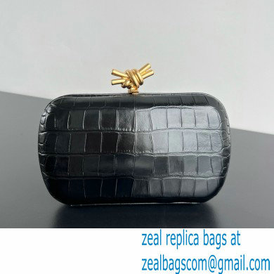 Bottega Veneta crocodile pattern Knot Minaudiere clutch Bag black 2024