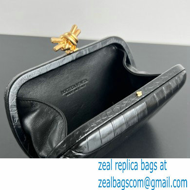 Bottega Veneta crocodile pattern Knot Minaudiere clutch Bag black 2024