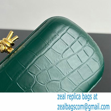 Bottega Veneta crocodile pattern Knot Minaudiere clutch Bag dark green 2024