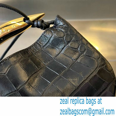 Bottega Veneta crocodile pattern leather Mini Sardine bag black 2024