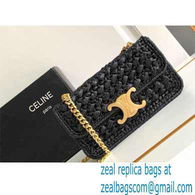 CELINE CHAIN SHOULDER BAG CLAUDE in RAFFIA EFFECT TEXTILE Black 2024