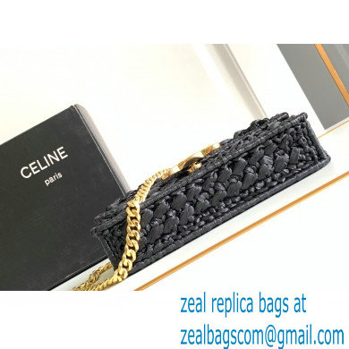 CELINE CHAIN SHOULDER BAG CLAUDE in RAFFIA EFFECT TEXTILE Black 2024