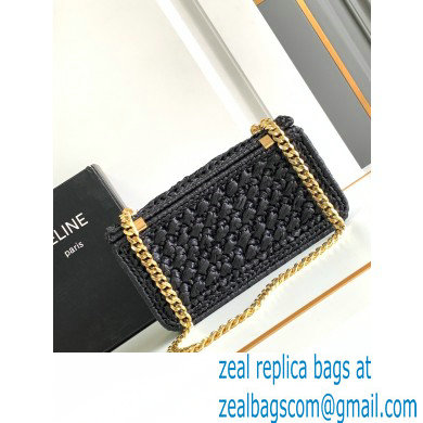 CELINE CHAIN SHOULDER BAG CLAUDE in RAFFIA EFFECT TEXTILE Black 2024