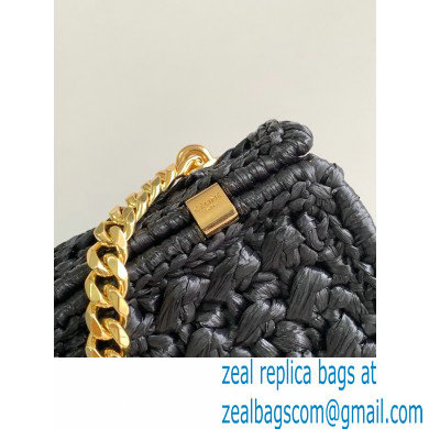 CELINE CHAIN SHOULDER BAG CLAUDE in RAFFIA EFFECT TEXTILE Black 2024