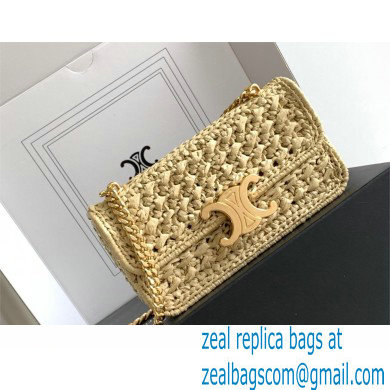 CELINE CHAIN SHOULDER BAG CLAUDE in RAFFIA EFFECT TEXTILE KHAKI 2024