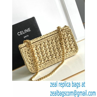 CELINE CHAIN SHOULDER BAG CLAUDE in RAFFIA EFFECT TEXTILE KHAKI 2024