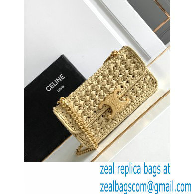 CELINE CHAIN SHOULDER BAG CLAUDE in RAFFIA EFFECT TEXTILE KHAKI 2024