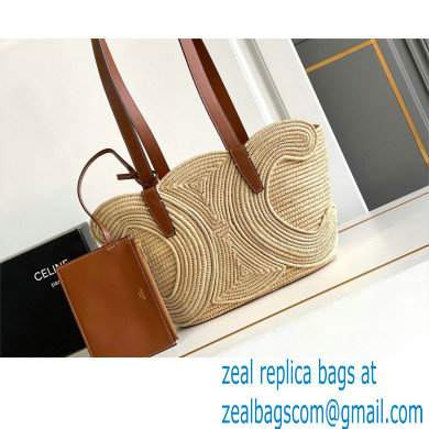 CELINE CLASSIC PANIER SMALL BRAIDED TRIOMPHE in RAFFIA and CALFSKIN Tan 2024 - Click Image to Close