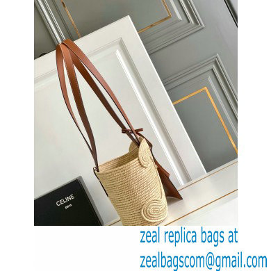 CELINE CLASSIC PANIER SMALL BRAIDED TRIOMPHE in RAFFIA and CALFSKIN Tan 2024