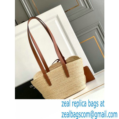 CELINE CLASSIC PANIER SMALL BRAIDED TRIOMPHE in RAFFIA and CALFSKIN Tan 2024