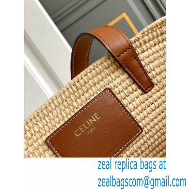 CELINE CLASSIC PANIER SMALL BRAIDED TRIOMPHE in RAFFIA and CALFSKIN Tan 2024