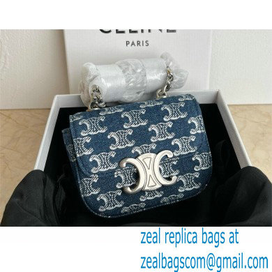 CELINE MINI CHAIN CLAUDE in DENIM WITH TRIOMPHE ALL-OVER Denim / Silver 2024 - Click Image to Close