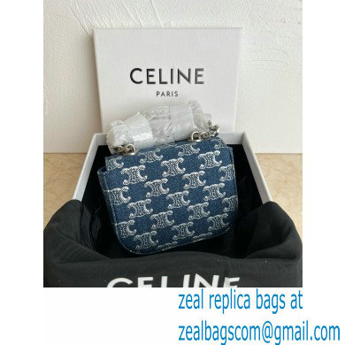 CELINE MINI CHAIN CLAUDE in DENIM WITH TRIOMPHE ALL-OVER Denim / Silver 2024