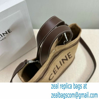 CELINE Mini Cabas in Textile with raffia effect and calfskin Natural / Chestnut 2024