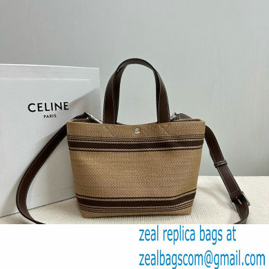 CELINE Mini Cabas in Textile with raffia effect and calfskin Natural / Chestnut 2024