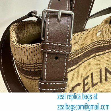 CELINE Mini Cabas in Textile with raffia effect and calfskin Natural / Chestnut 2024