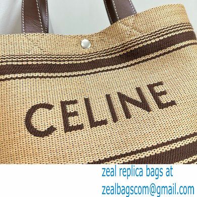 CELINE Mini Cabas in Textile with raffia effect and calfskin Natural / Chestnut 2024