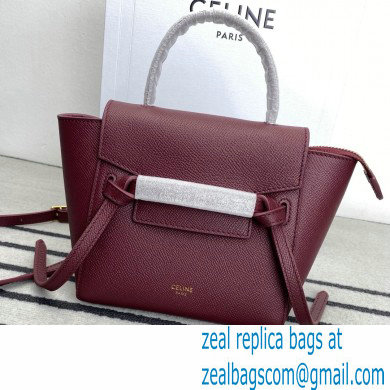 Celine mini belt pico Bag in grained calfskin burgundy 2024