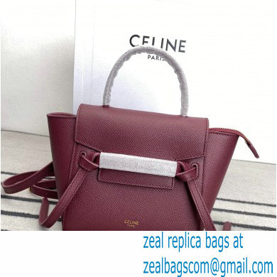 Celine mini belt pico Bag in grained calfskin burgundy 2024