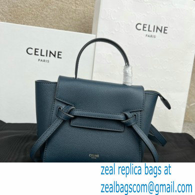 Celine mini belt pico Bag in grained calfskin navy blue 2024