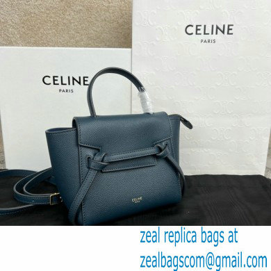 Celine mini belt pico Bag in grained calfskin navy blue 2024