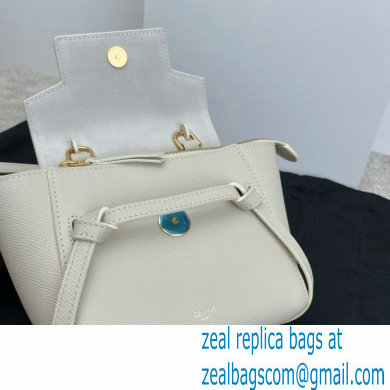 Celine mini belt pico Bag in grained calfskin white 2024