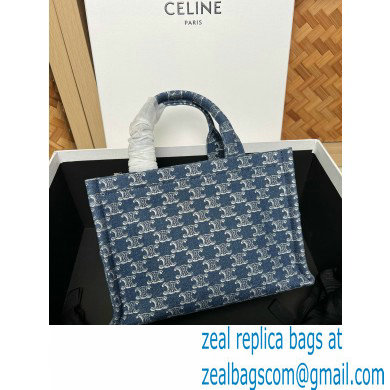 Celine small cabas thais in DENIM WITH TRIOMPHE ALL-OVER and calfskin Denim / Silver 2024