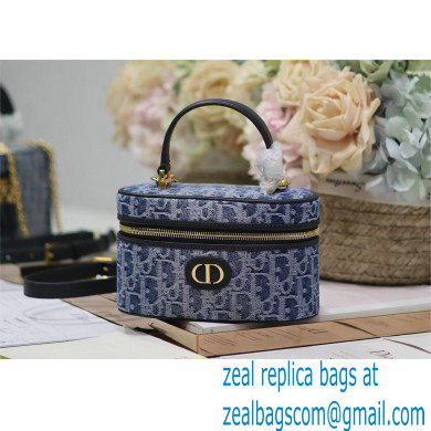 DIOR 30 MONTAIGNE MINI VANITY CASE IN Blue Denim Oblique Jacquard 2024