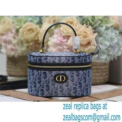 DIOR 30 MONTAIGNE SMALL VANITY CASE IN Blue Denim Oblique Jacquard 2024