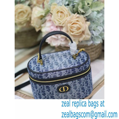 DIOR 30 MONTAIGNE SMALL VANITY CASE IN Blue Denim Oblique Jacquard 2024