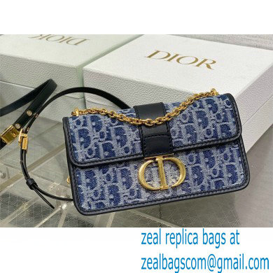 DIOR 30 Montaigne East-West Bag with Chain IN Blue Denim Oblique Jacquard 2024