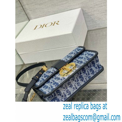 DIOR 30 Montaigne East-West Bag with Chain IN Blue Denim Oblique Jacquard 2024