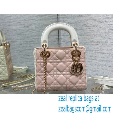 DIOR Mini Lady Dior Bag IN Two-Tone Latte and Powder Pink Cannage Lambskin 2024