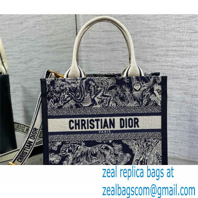 DIOR SMALL BOOK TOTE IN Blue and Ecru Toile de Jouy Reverse Embroidery and Blue Calfskin 2024