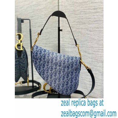 Dior Blue Denim Oblique Jacquard Saddle Bag with Strap 2024