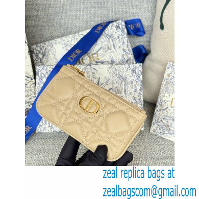 Dior Caro Myrte Zipped Key Case in Beige Supple Cannage Calfskin 2024