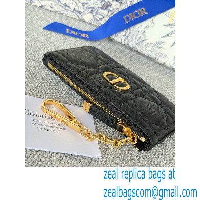 Dior Caro Myrte Zipped Key Case in Black Supple Cannage Calfskin 2024