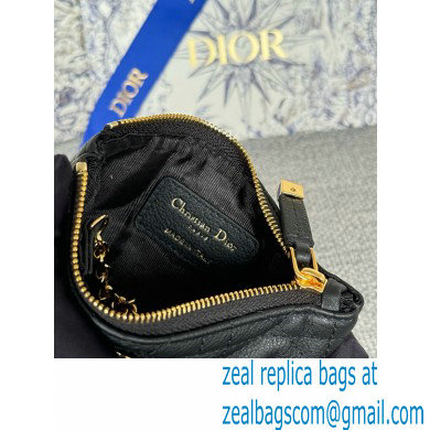 Dior Caro Myrte Zipped Key Case in Black Supple Cannage Calfskin 2024