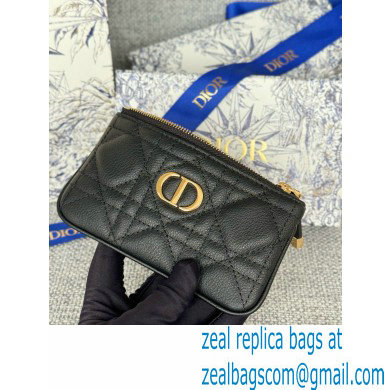 Dior Caro Myrte Zipped Key Case in Black Supple Cannage Calfskin 2024