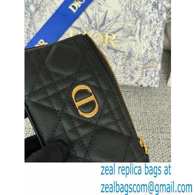 Dior Caro Myrte Zipped Key Case in Black Supple Cannage Calfskin 2024