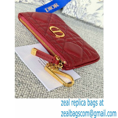 Dior Caro Myrte Zipped Key Case in burgundy Supple Cannage Calfskin 2024