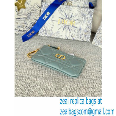 Dior Caro Myrte Zipped Key Case in cloud blue Supple Cannage Calfskin 2024