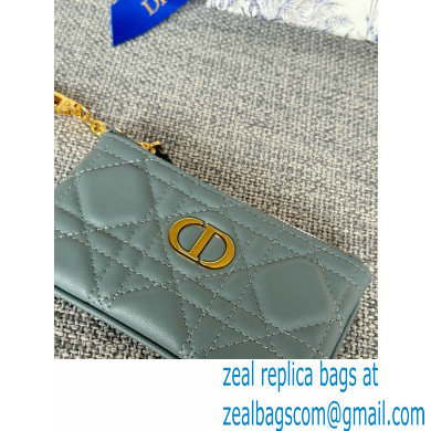 Dior Caro Myrte Zipped Key Case in cloud blue Supple Cannage Calfskin 2024