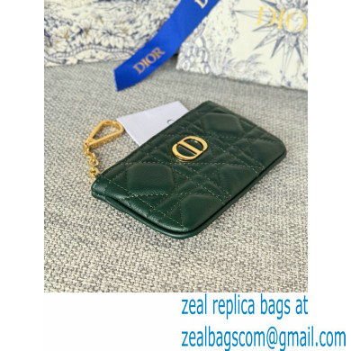 Dior Caro Myrte Zipped Key Case in dark green Supple Cannage Calfskin 2024