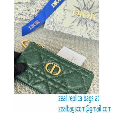 Dior Caro Myrte Zipped Key Case in dark green Supple Cannage Calfskin 2024