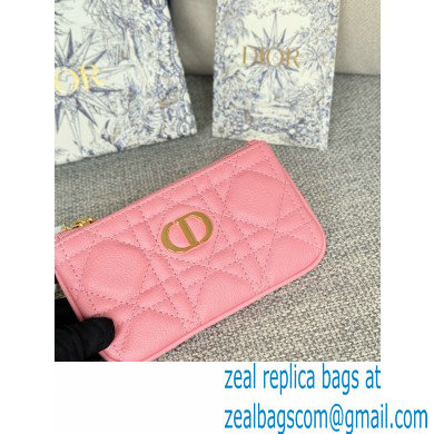 Dior Caro Myrte Zipped Key Case in pink Supple Cannage Calfskin 2024