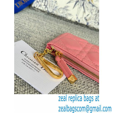 Dior Caro Myrte Zipped Key Case in pink Supple Cannage Calfskin 2024